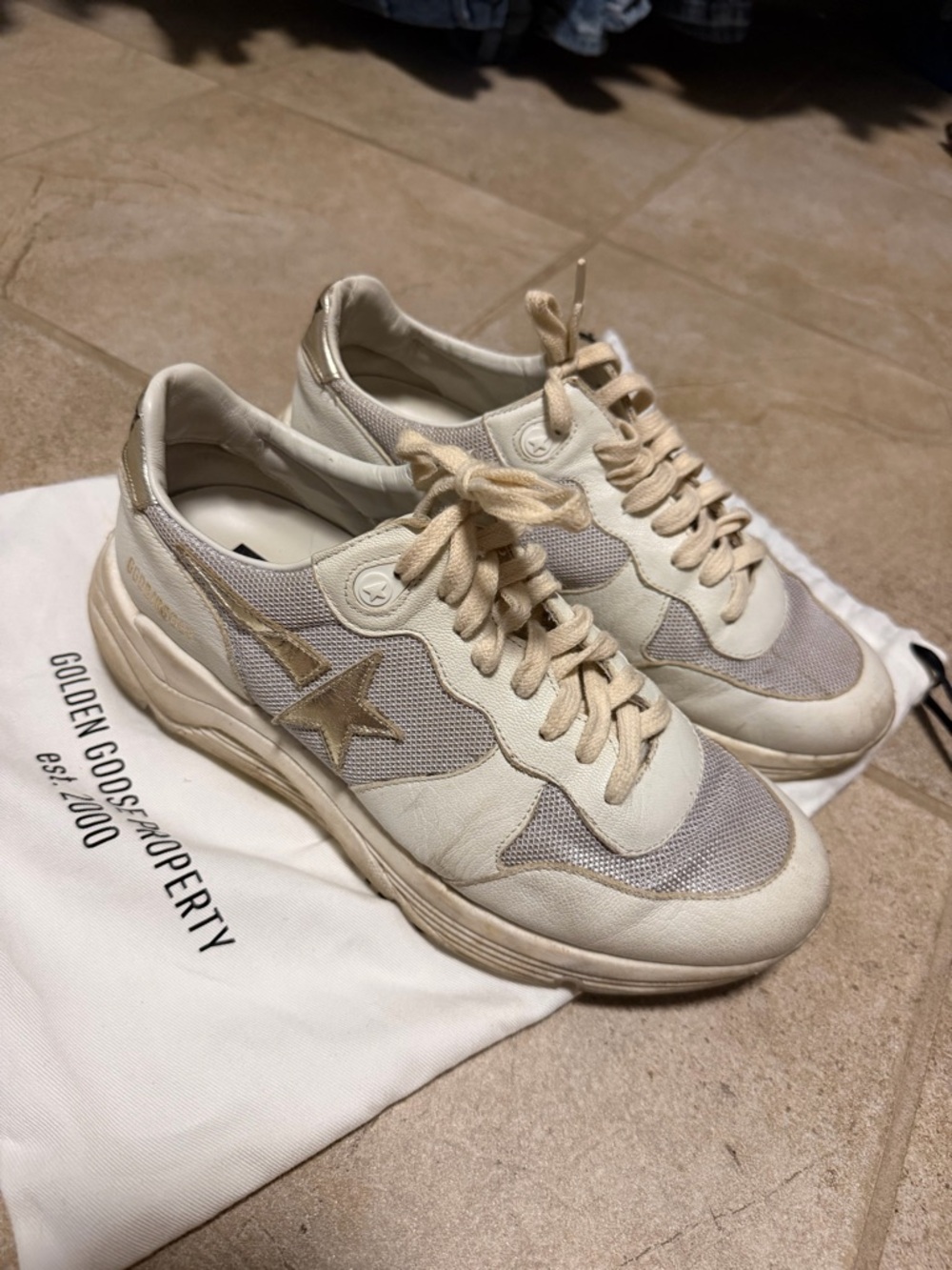 Golden Goose Cream, Beige & Gold Superstar Sneakers